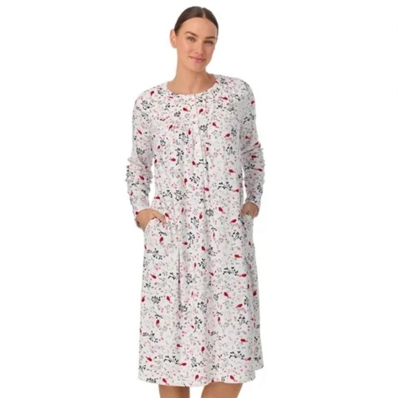 Aria Collection Bright White Cardinal Women’s Large Long Sleeve Nightgown - Picture 1 of 9
